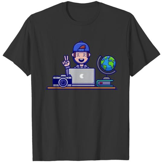 Happy man working on laptop T Shirts