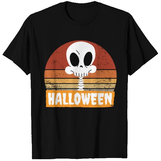 Halloween Funny Skeleton Head Retro Vintage Sunset T Shirts