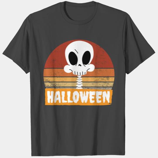 Halloween Funny Skeleton Head Retro Vintage Sunset T Shirts