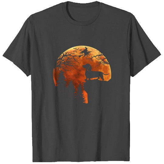 Dachshund Halloween Moon T Shirts
