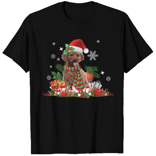 Christmas themed brown Poodle dog T Shirts