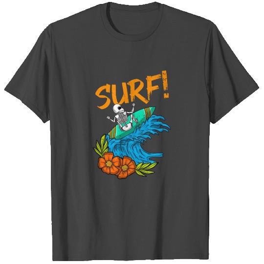 Surfer Riding Waves Surfin Skeleton Surfing T Shirts