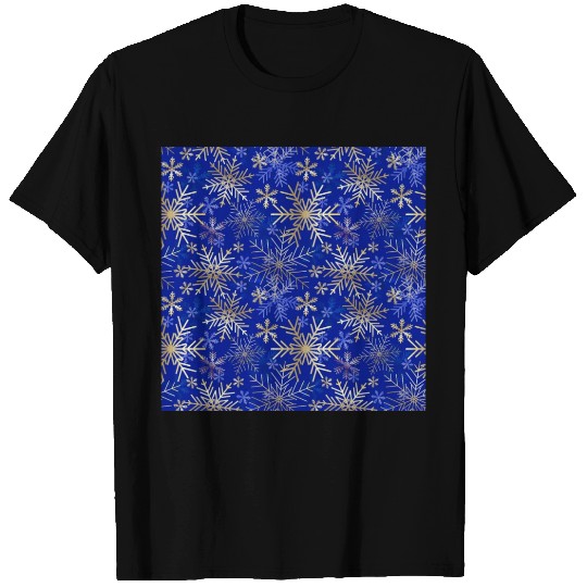 Snowflakes Pattern Blue Gold T Shirts