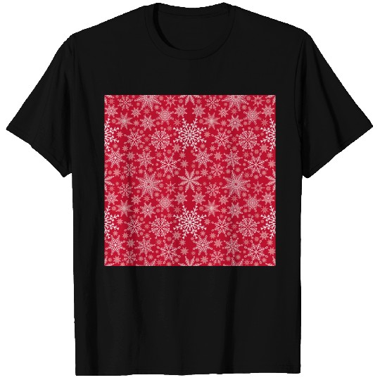 Snowflakes Pattern Red White T Shirts