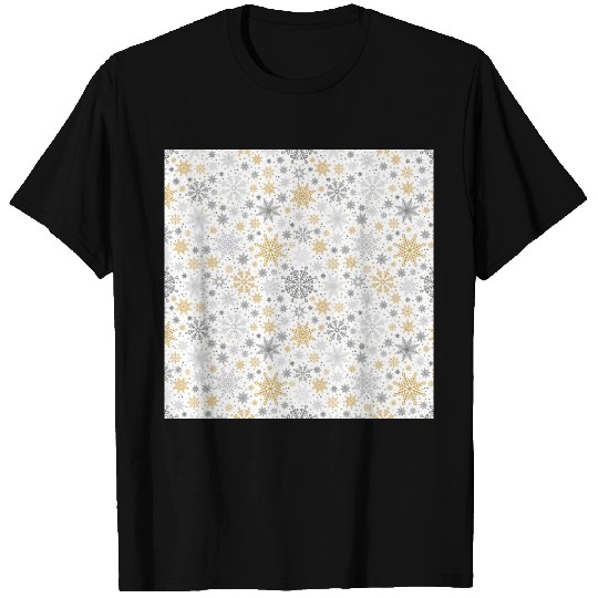 Modern Snowflakes Pattern White Gold T Shirts