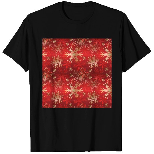 Snowflakes Pattern Red Gold T Shirts