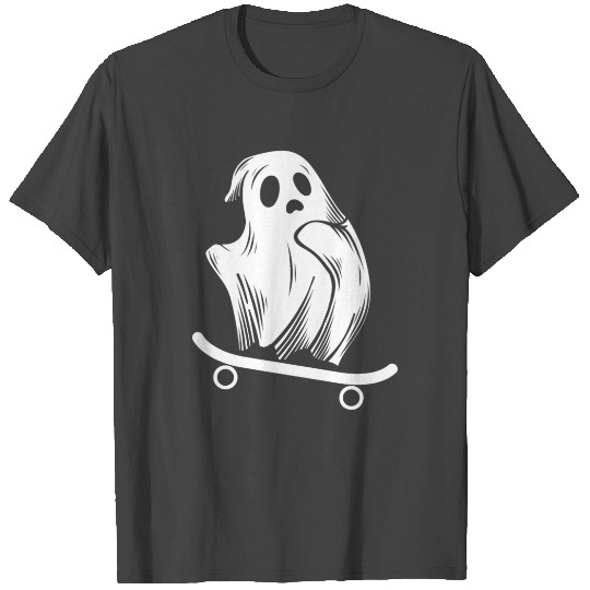 Funny Halloween party Ghost skate design men woman T Shirts