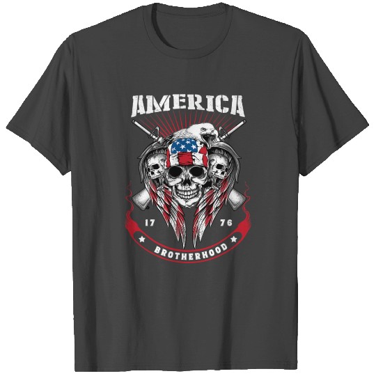 America Brotherhood 1976 Guns and Skulls Patriotic T Shirts