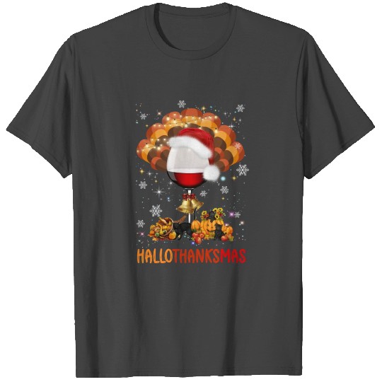 HalloThanksMas Wine Turkey Santa Hat T Shirts