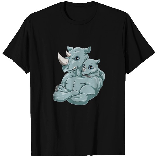Strong Rhino with Rhino Kid for a Rhinoceros T Shirts