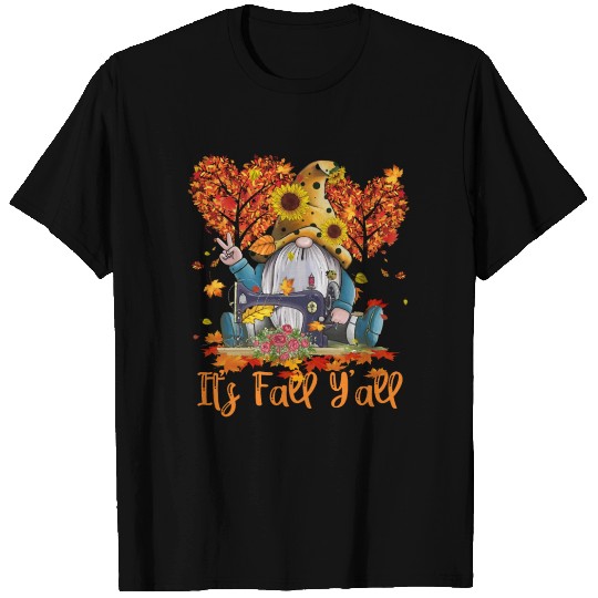 It's Fall Y'all Funny Gnome Pumpkin Maple Leaves T Shirts