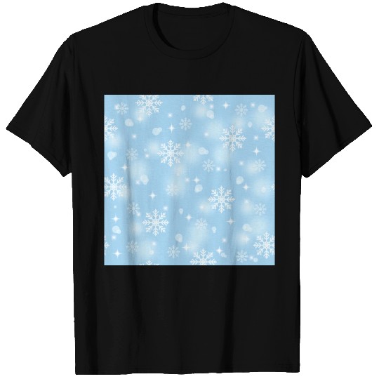 Elegant Blue Bokeh Snowflakes Pattern T Shirts