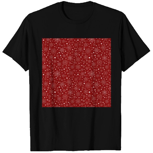 Burgundy Red Snowflakes Pattern T Shirts