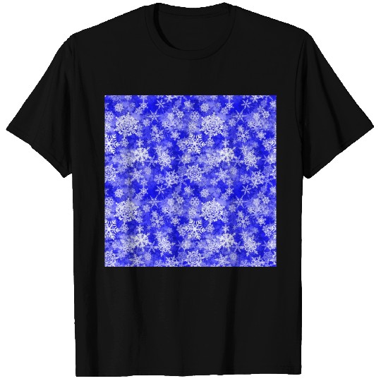 Navy Blue White Snowflakes Pattern T Shirts