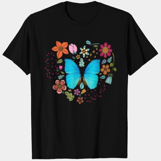 Light blue butterfly with heart flowers T Shirts