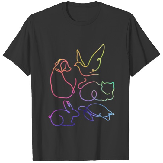 Colorful Animals Bird Cat Turtle Dog T Shirts