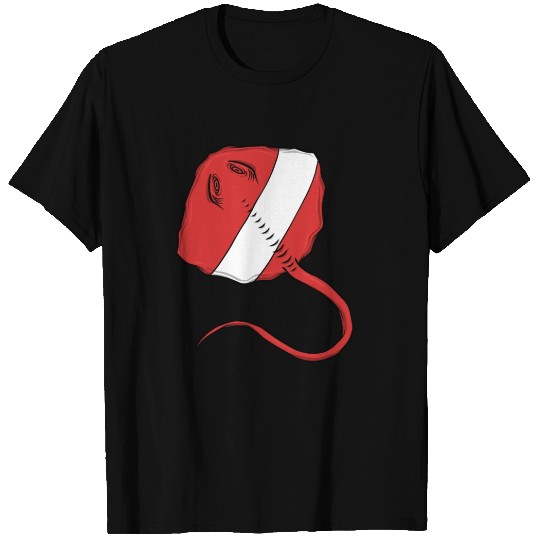 Scuba Diver Red White Flag Ray Scuba Diving T Shirts