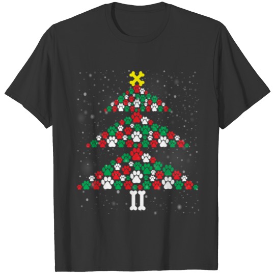 Dog Paw Print Christmas Tree T Shirts