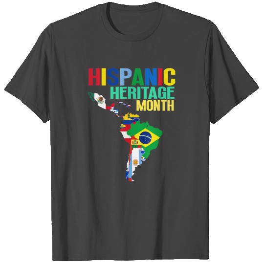 Hispanic Heritage Month Latin Countries Map Flags T Shirts