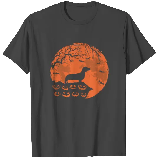 Dachshund dogs And Moon Halloween Funny Dog Lover T Shirts