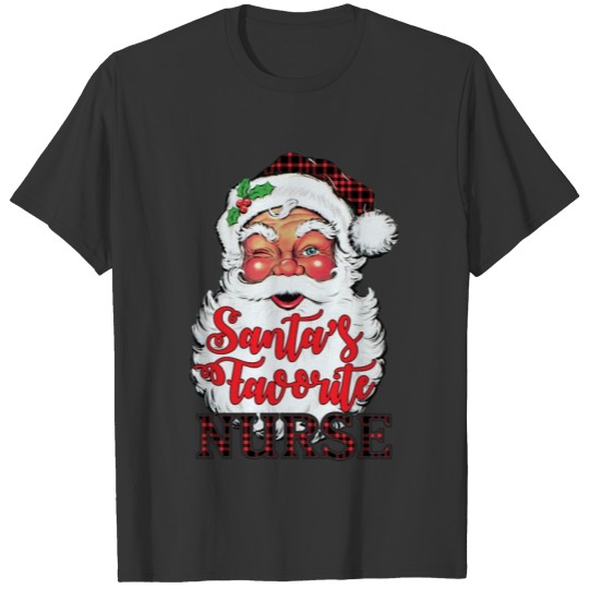 Santa's Favorite Nurse Buffalo Plaid T Shirts