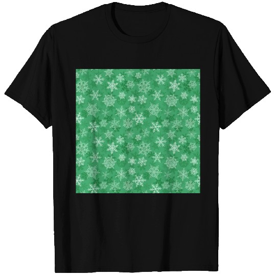 Pretty Green Snowflakes Pattern T Shirts