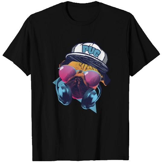 Dog Breed Pug Hip-hop Headphone Dog Breed T Shirts