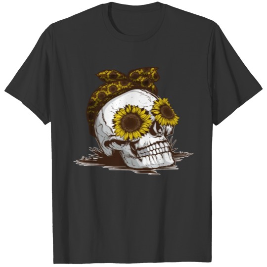 Halloween Skull Sunflower Floral Halloween Pumpkin T Shirts