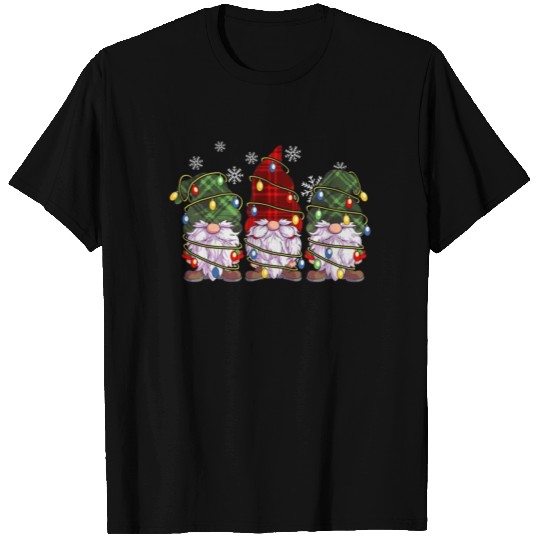 Three Gnomes T Shirts Men Women Buffalo Plaid Red
