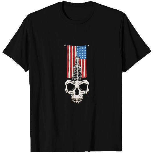 Oil rig with american flag Design T Shirts