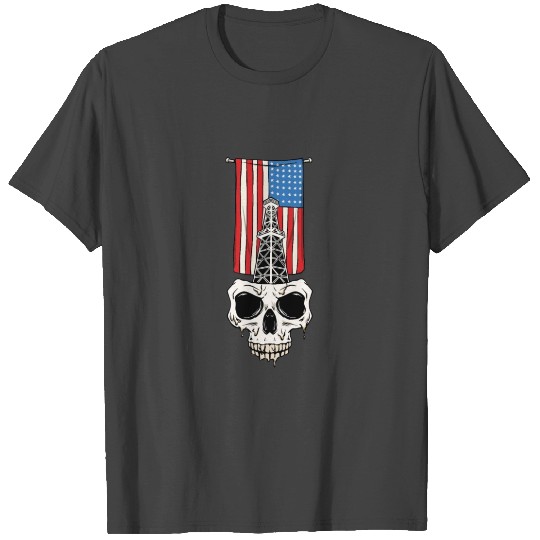 Oil rig with american flag Design T Shirts