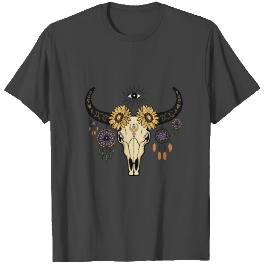 Cow skull with flowers and dreamcatchers T Shirts