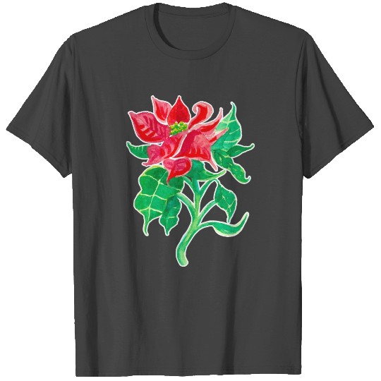 Christmas Poinsettia Flower Watercolor T Shirts