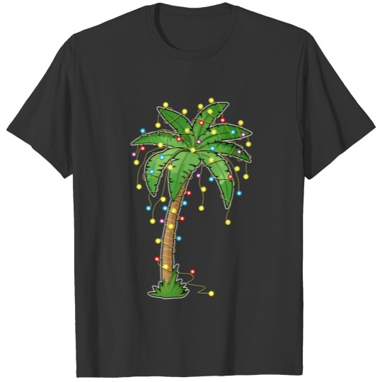 Christmas Lights Palm Tree Beach Funny Tropical T Shirts