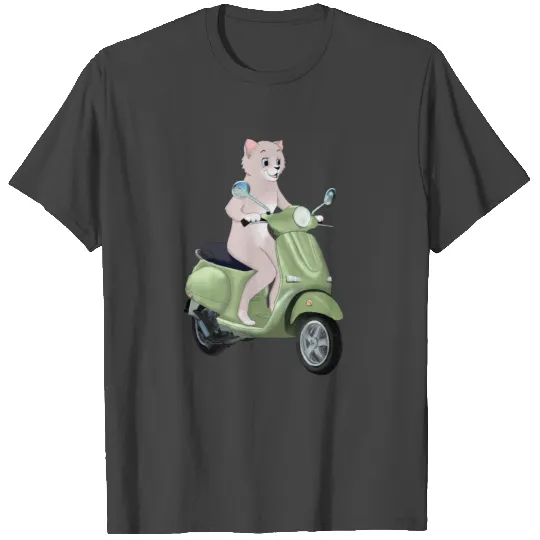 CAT ON A GREEN SCOOTER T Shirts