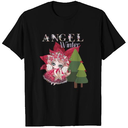 Winter Angel Christmas Tree Poinsettia T Shirts