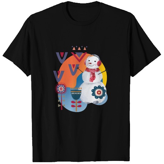 Winter Cute Snowman Headphones Scandi T Shirts