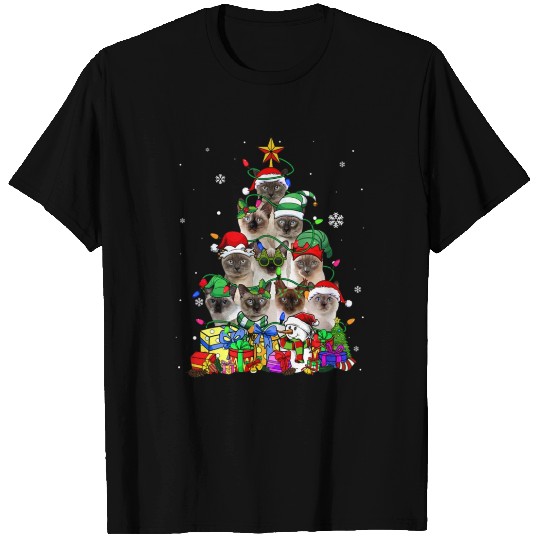 Cat Lover Funny Siamese Tree Christmas Light T Shirts