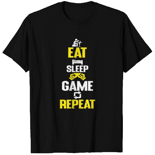 Eat sleep game repeat design funny gaming meme T Shirts