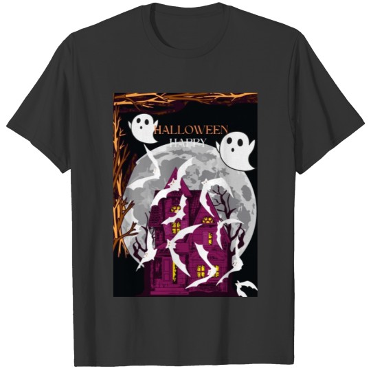 halloween happy party bats dark moon ghosts design T Shirts