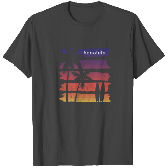 Cool Honolulu Oahu Hawaii Surfing Fan Beach Palm T Shirts