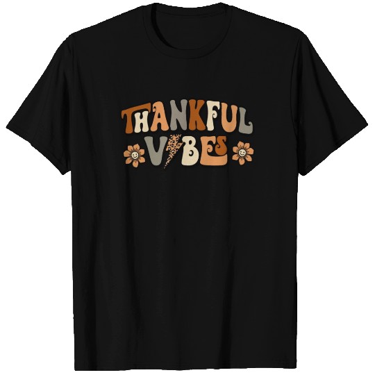 Retro Thankful Vibes Leopard Print T Shirts