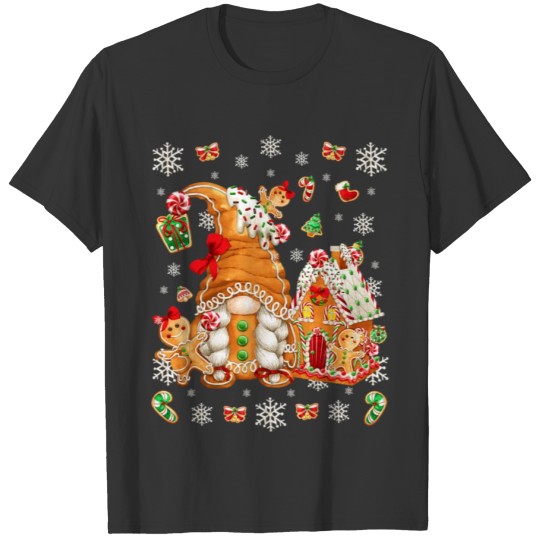 Cute Gingerbread House Decor With Christmas Gnome T Shirts