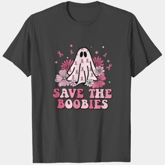 Retro Save The Boobies Cute Ghost Halloween Breast T Shirts