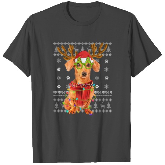 Ugly Sweater Christmas Lights Dachshund Dog Puppy T Shirts