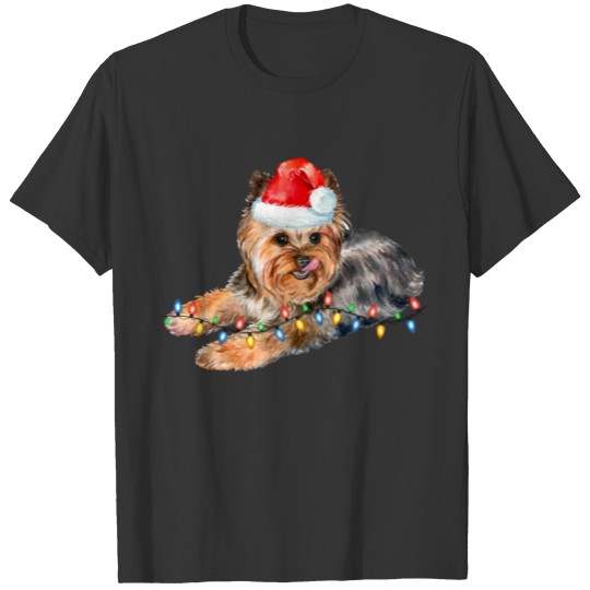 Yorkie Christmas Light T Shirts Puppy Dog Xmas Funny