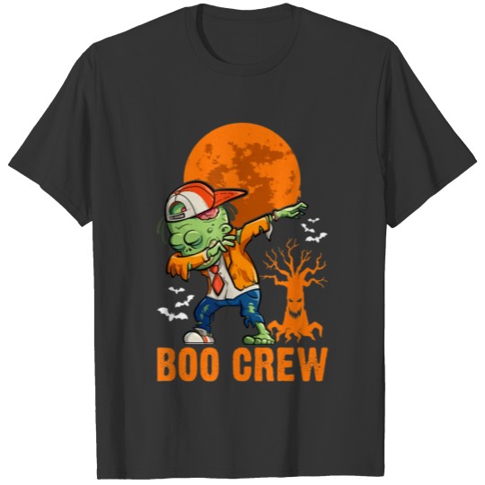 Dabbing Zombie Halloween Orange Moon Boo Crew T Shirts