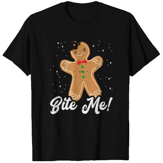 Bite Me Funny Gingerbread Man Christmas Holiday T Shirts
