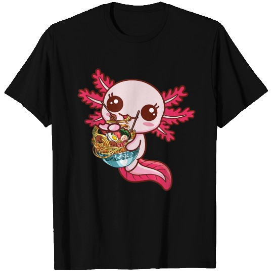 Kawaii Axolotl Eat Ramen Japanese Anime Noodles T Shirts
