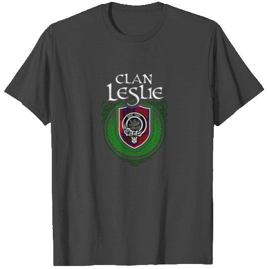 Leslie Surname Scottish Clan Tartan Crest Badge T Shirts